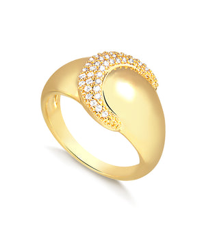 Anel abaulado cravejado/ Microzircônias Banhando a ouro 18K