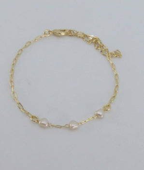 Pulseira Coração Pérolas Banhada a Ouro 18K