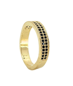 Anel aparador duas fileiras cravejadas com microzircônias negras banhado a ouro 18K