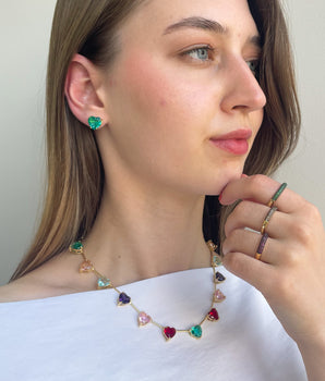 Anel bananinha 1 Fileira Zirconias Verde Banhado a Ouro 18K