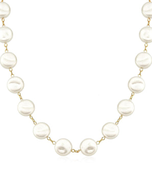 Choker pérola de água doce achatada banhando a ouro 18k