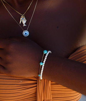 Pulseira veneziana summer esferas turquesa banhada a ouro 18k