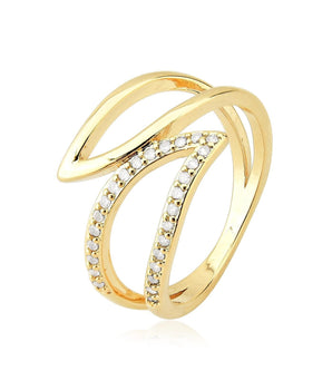 Anel Stefany Vazado detalhes em cravação Banhado a ouro 18k