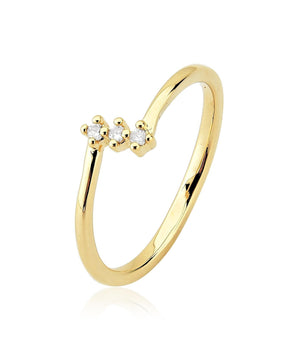 Anel três pontos de luz cristal banhando a ouro 18k