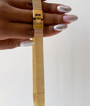 Choker malha luxo 5mm banhado a ouro 18k