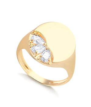 ANEL OVAL LISO COM TRES COTINHAS DE ZIRCÔNIA