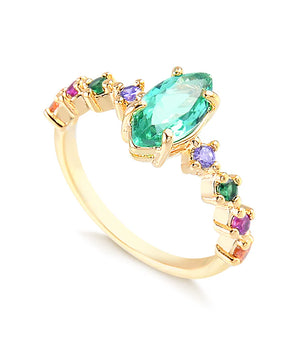 ANEL MEIO ARO CRAVADO SOLITÁRIO NAVETE BANHADO A OURO 18K