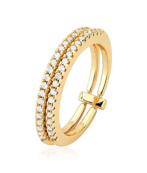 Anel duplo aparador de aliança cravejado banhado a ouro 18k