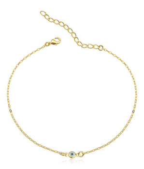 Tornozeleira mini elos olho grego banhado a ouro 18k