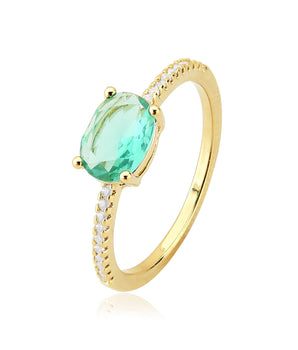 Anel pedra oval turmalina banhado a ouro 18k